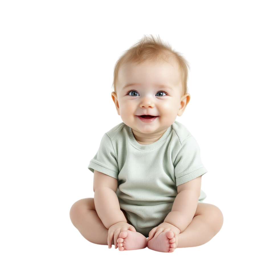 A baby sitting on the floor with a green shirt png
