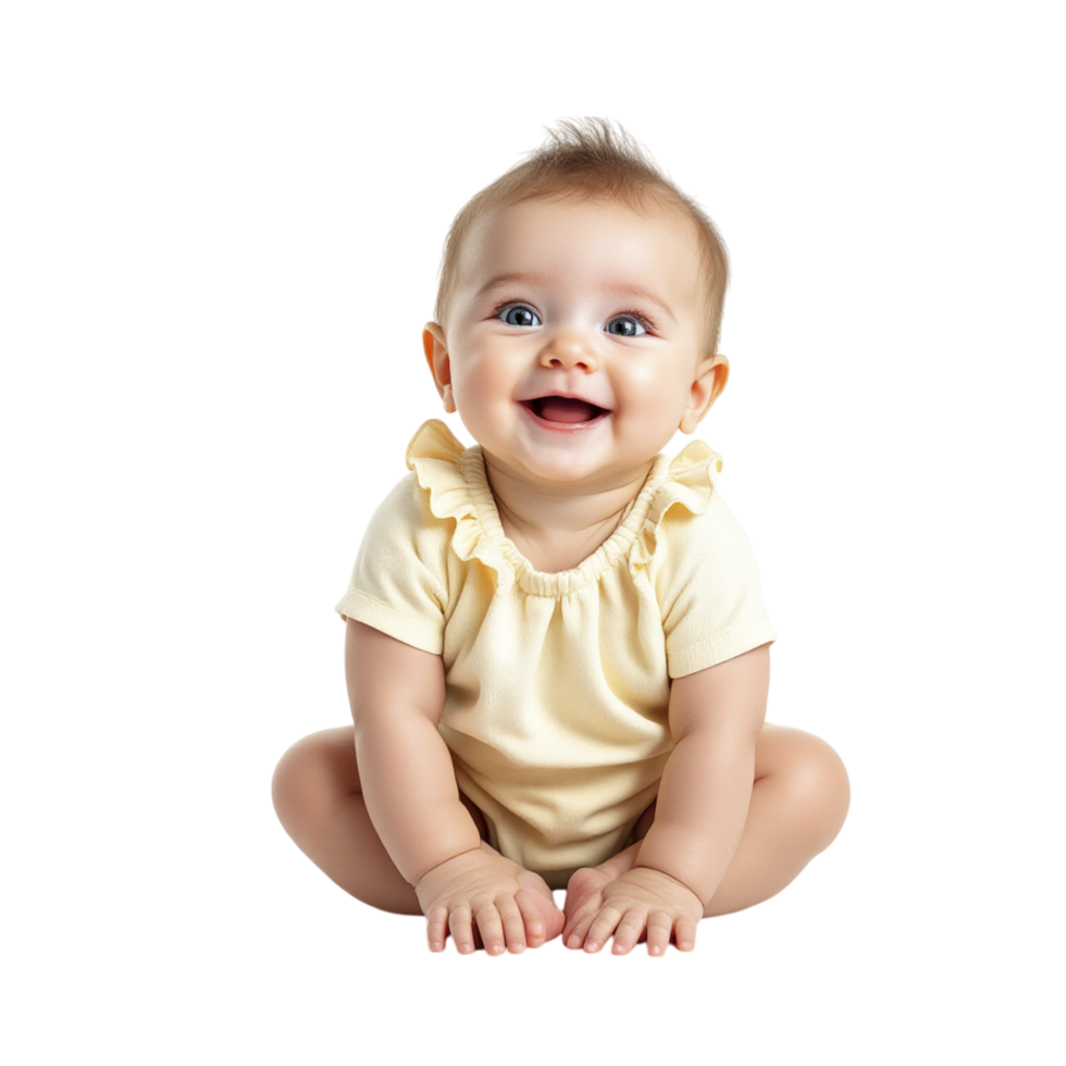 A baby sitting on the floor with a smile png