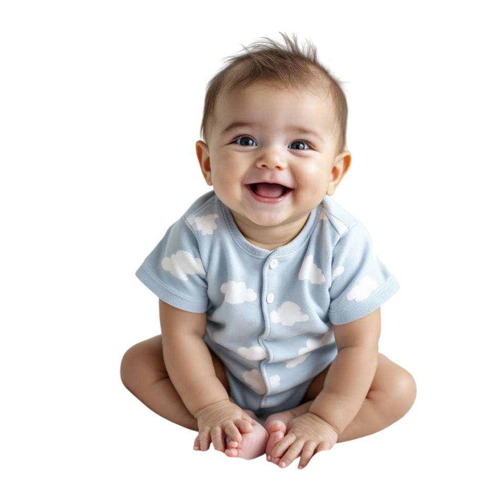 A baby sitting on the floor smiling png