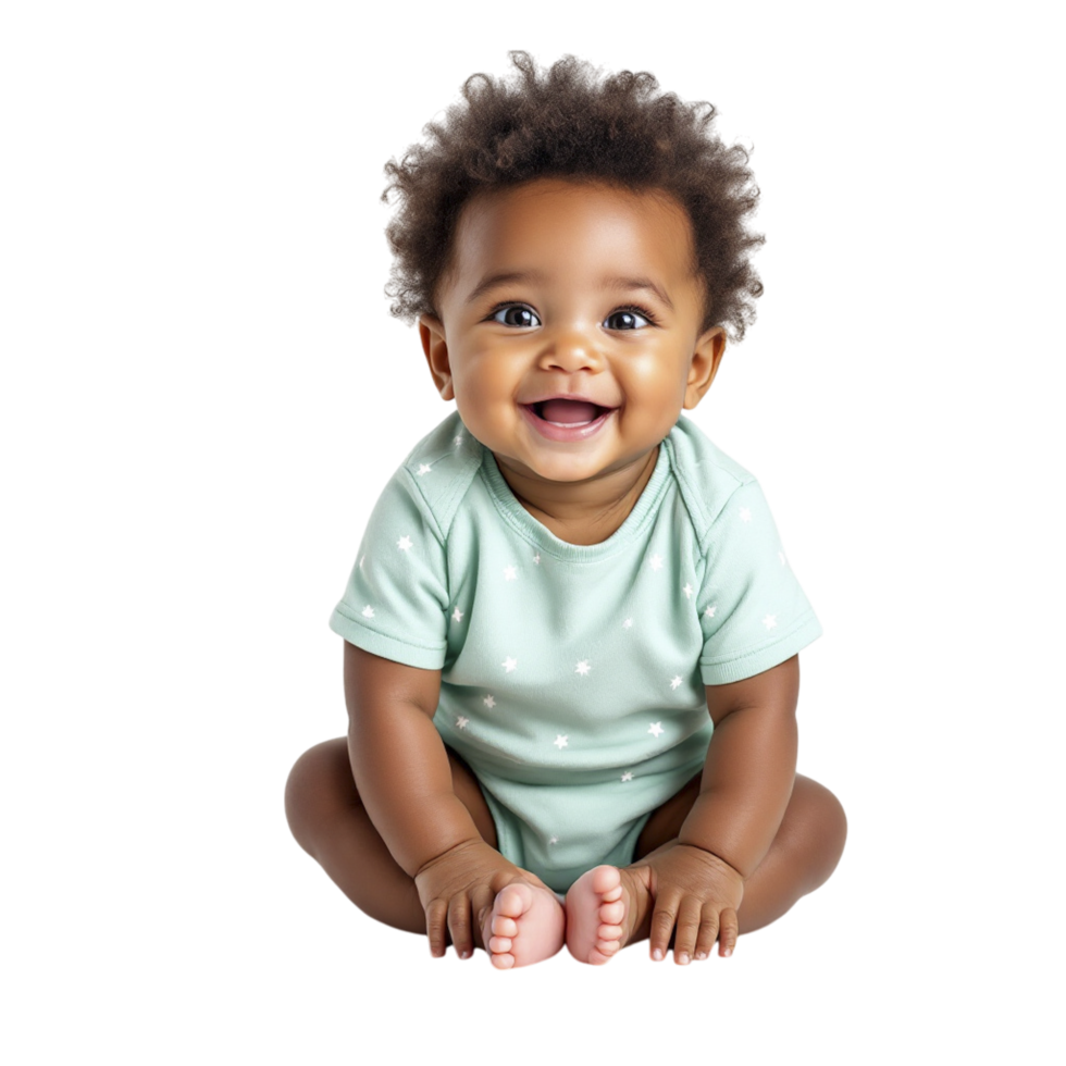 A baby smiling and sitting on a black background png