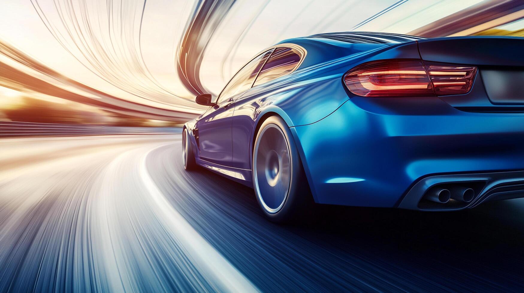 Blue sports car in motion blur, showcasing sleek design and speed. The car blends into the dynamic background. photo