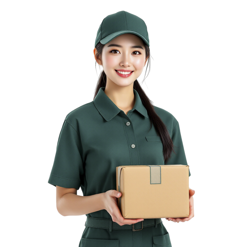 A woman in uniform holding a box png