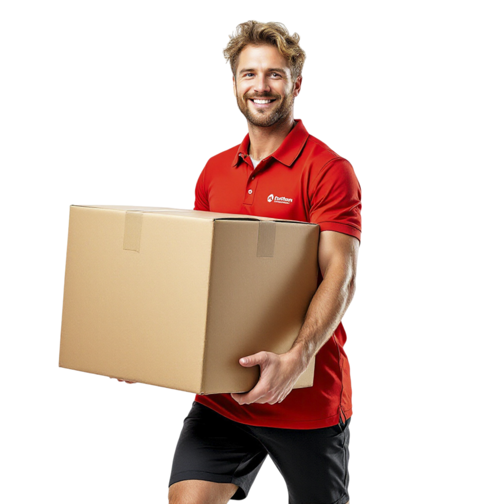Man carrying a box on his back png