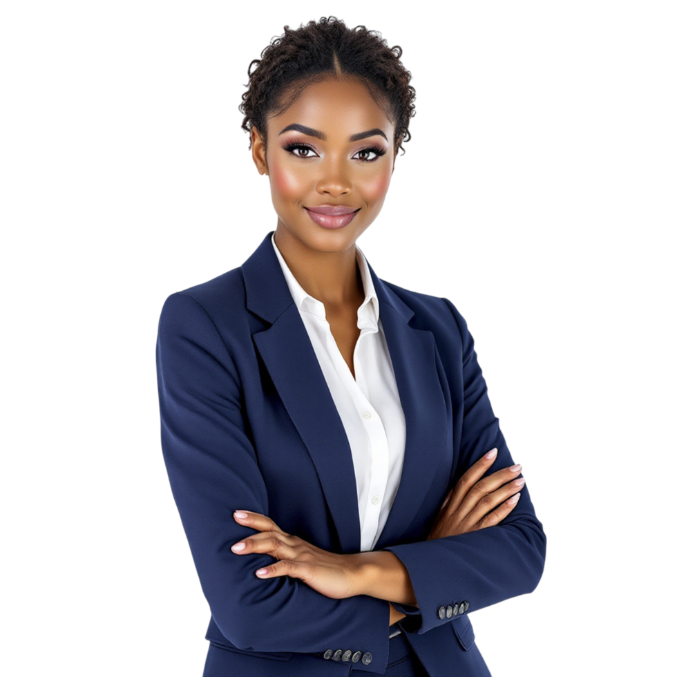 A beautiful young african american business woman in a blue suit png