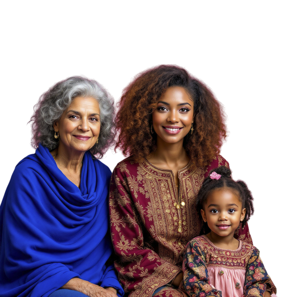 An older woman and two young girls sitting on a couch png