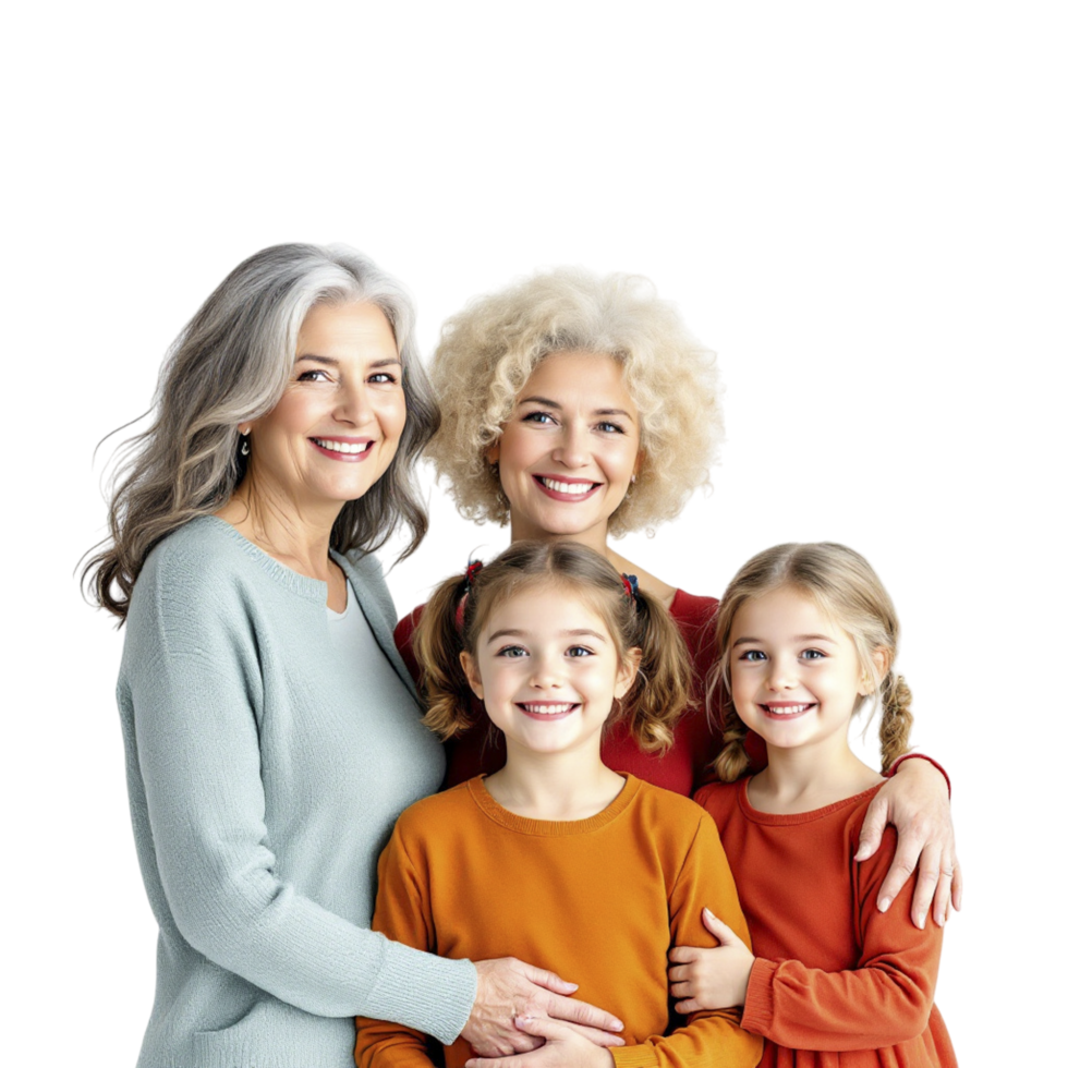A family of four standing together with their arms around each other png