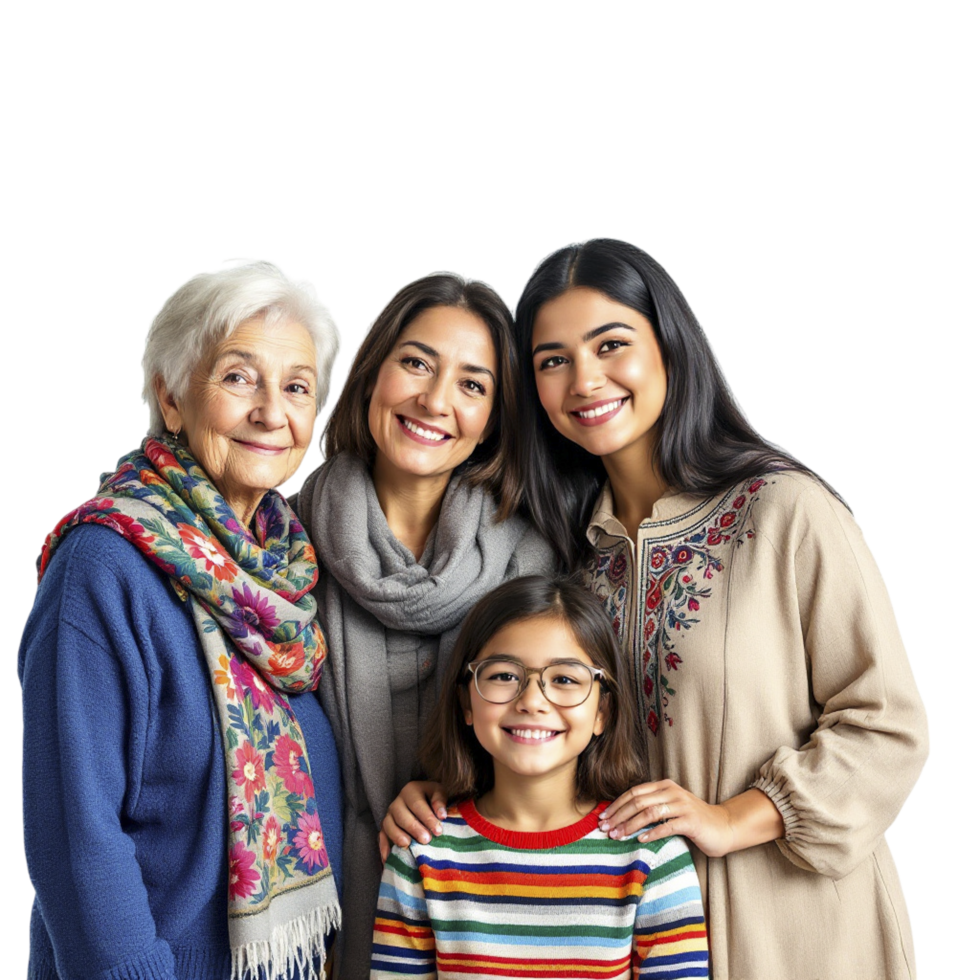 A family of four people are posing together png