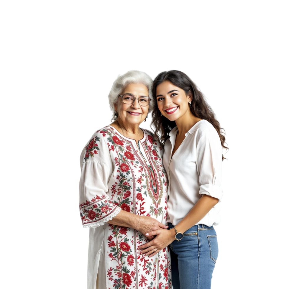 A woman and her grandmother standing together png