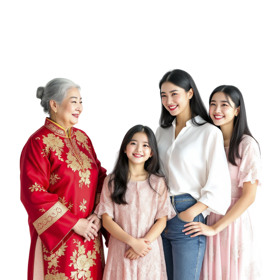 A family of four standing together in front of a black background png