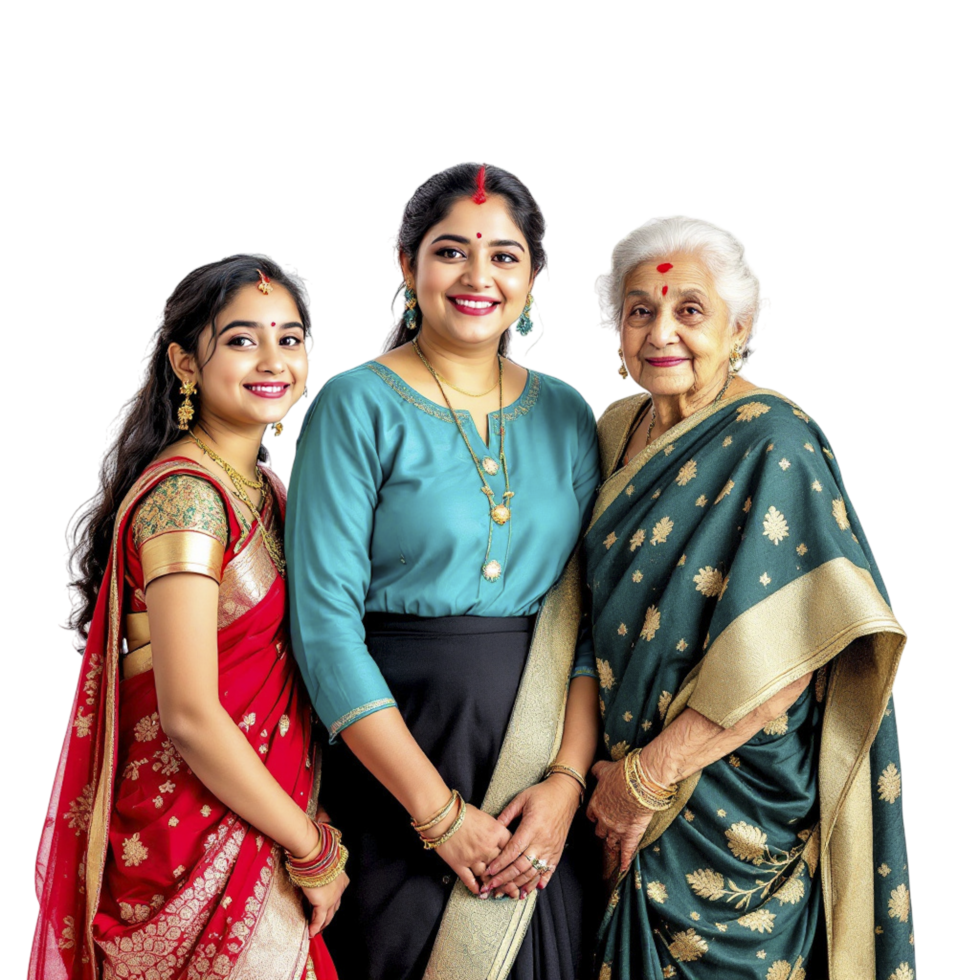 Three women in traditional indian clothing png