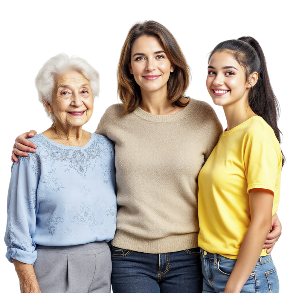 Three women standing together with an older woman png
