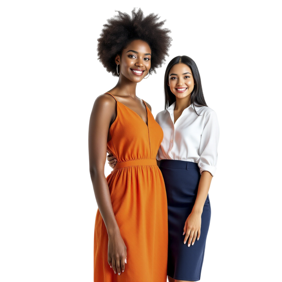 Two women in business attire standing together png