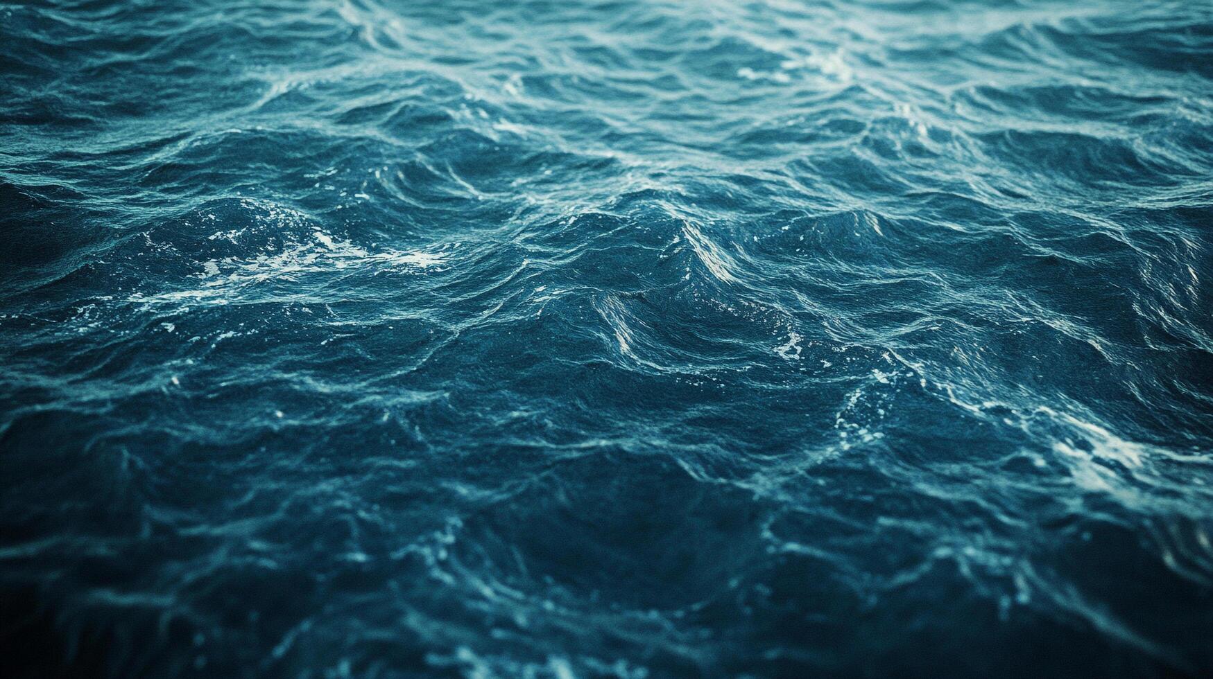 Deep blue ocean waves ripple across the frame, reflecting sunlight and creating a sense of depth and tranquility. Vastness of the sea is apparent. photo
