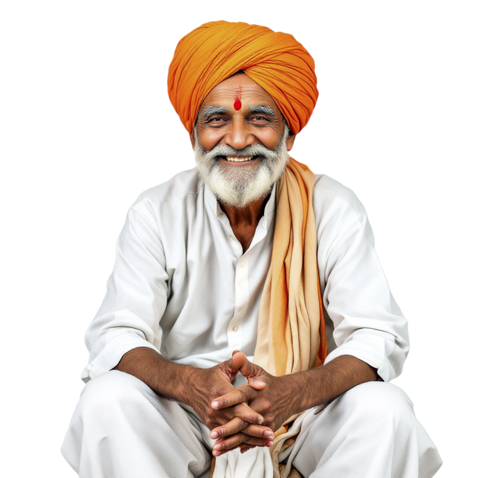 An old man in a turban sitting on a black background png
