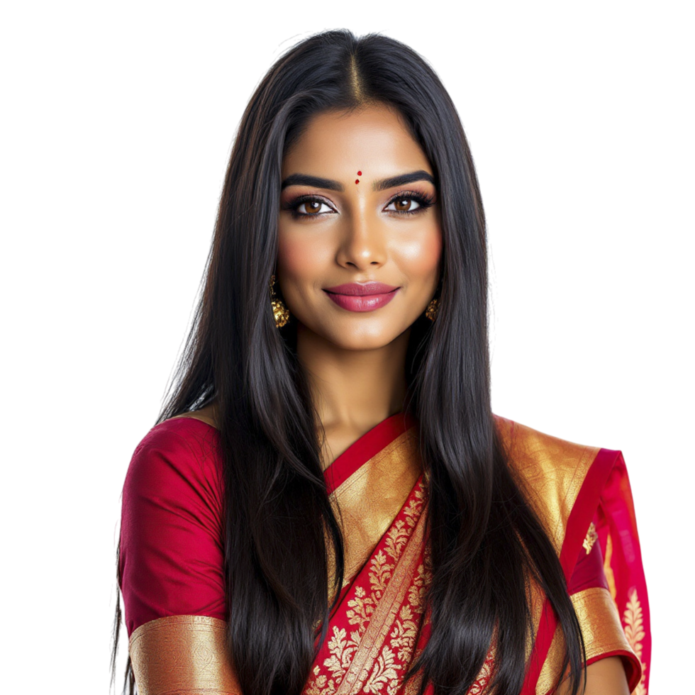 A beautiful indian woman in a red sari png