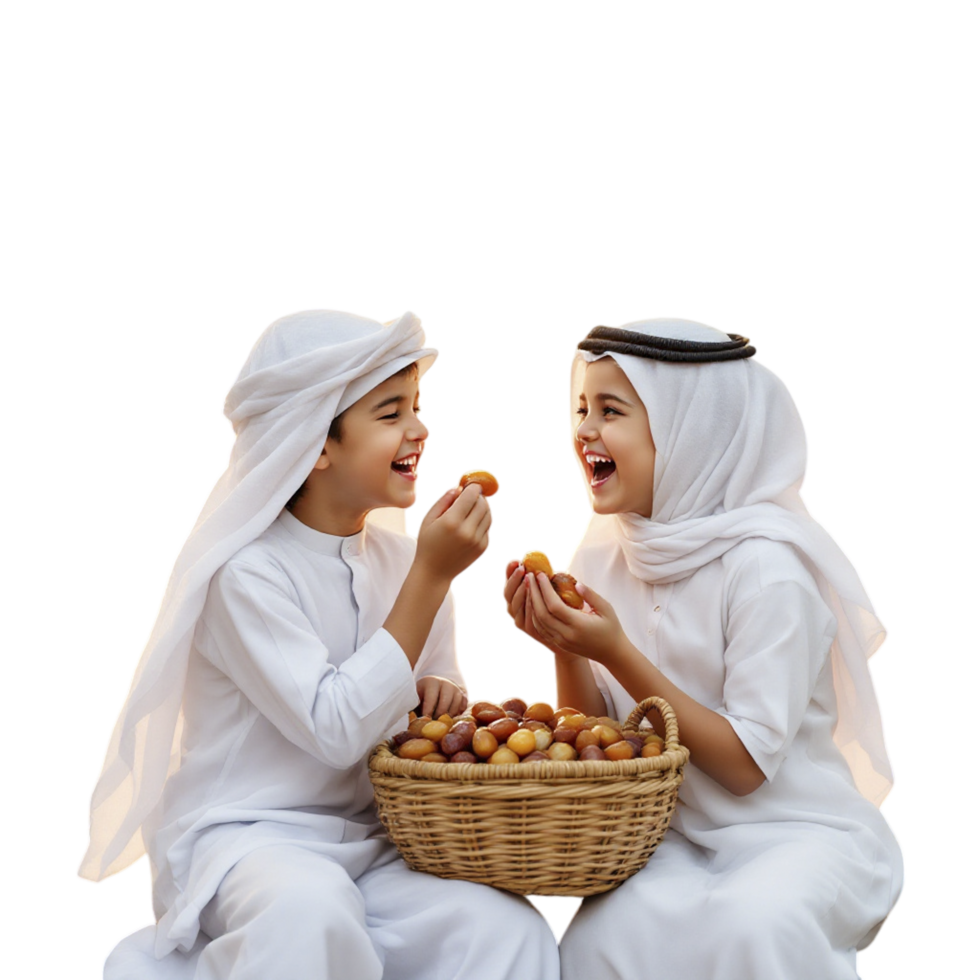 Two arabic children eating dates png
