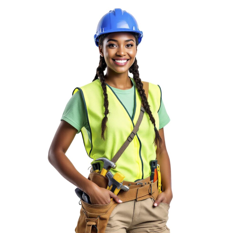 A woman in a hard hat and safety vest png