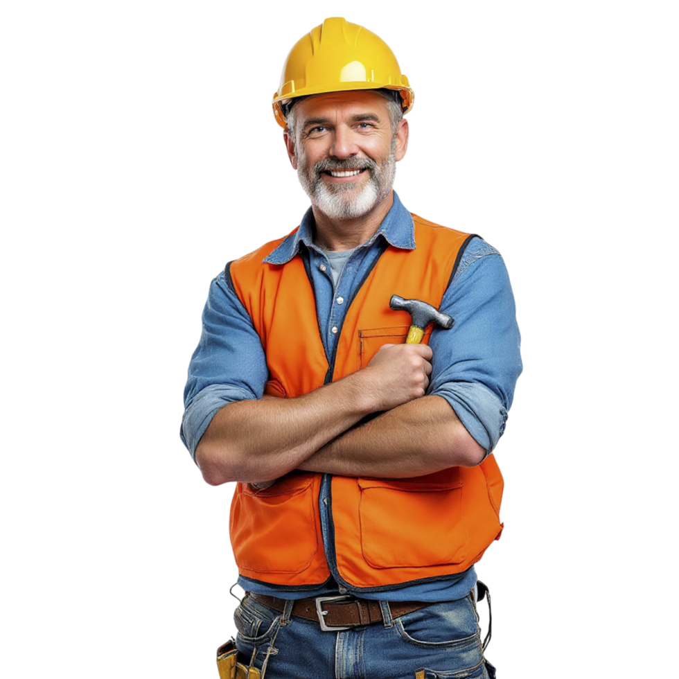 A man in an orange vest and hard hat png