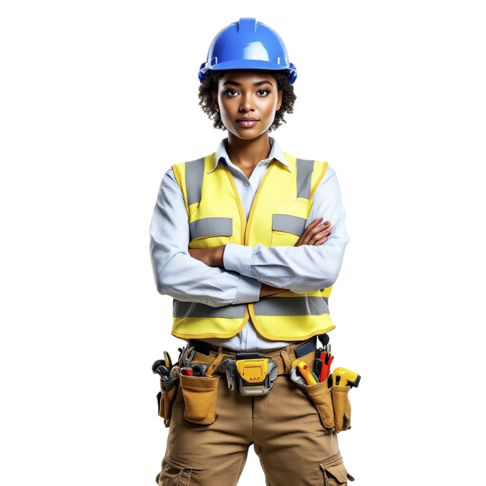 A woman in a hard hat and safety vest png