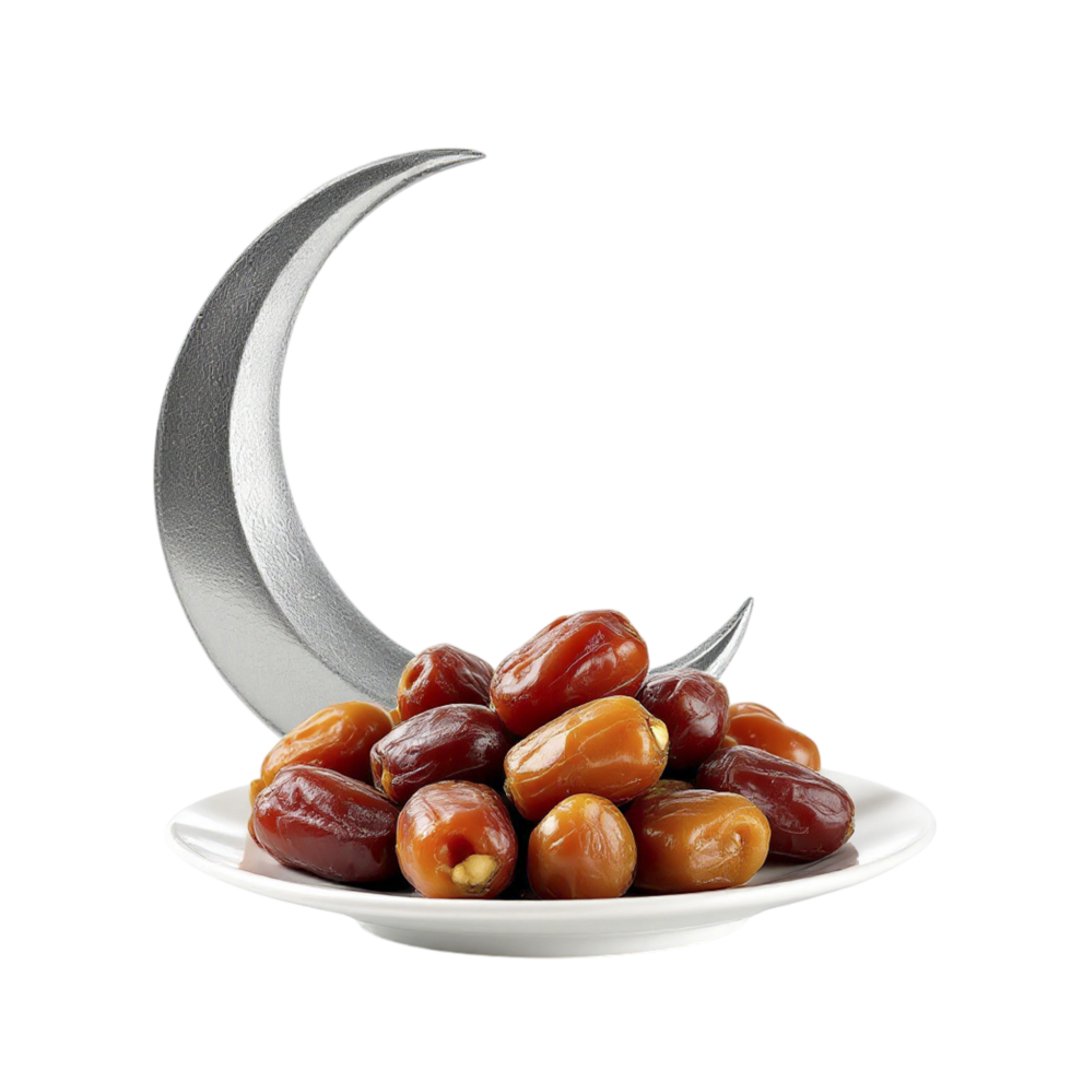 Dates on a plate with a crescent moon png
