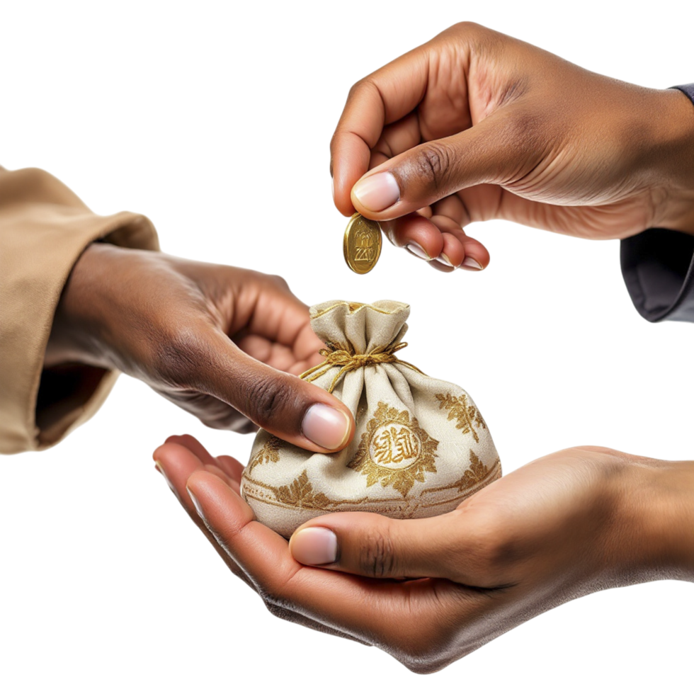 Two hands holding a bag with a coin in it png