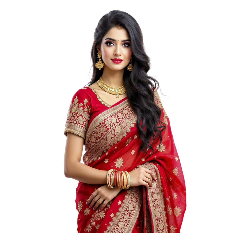Beautiful indian woman in red sari png