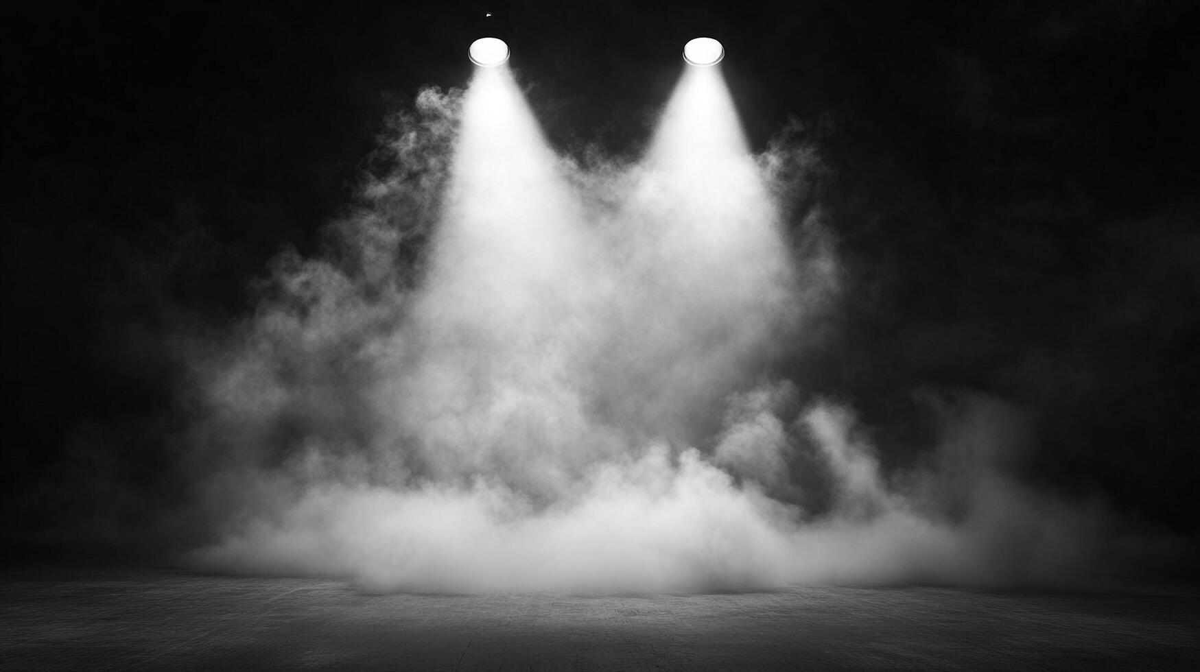 Ethereal monochrome scene with misty clouds illuminated by spotlights, creating a captivating ambiance of mystery and anticipation. photo