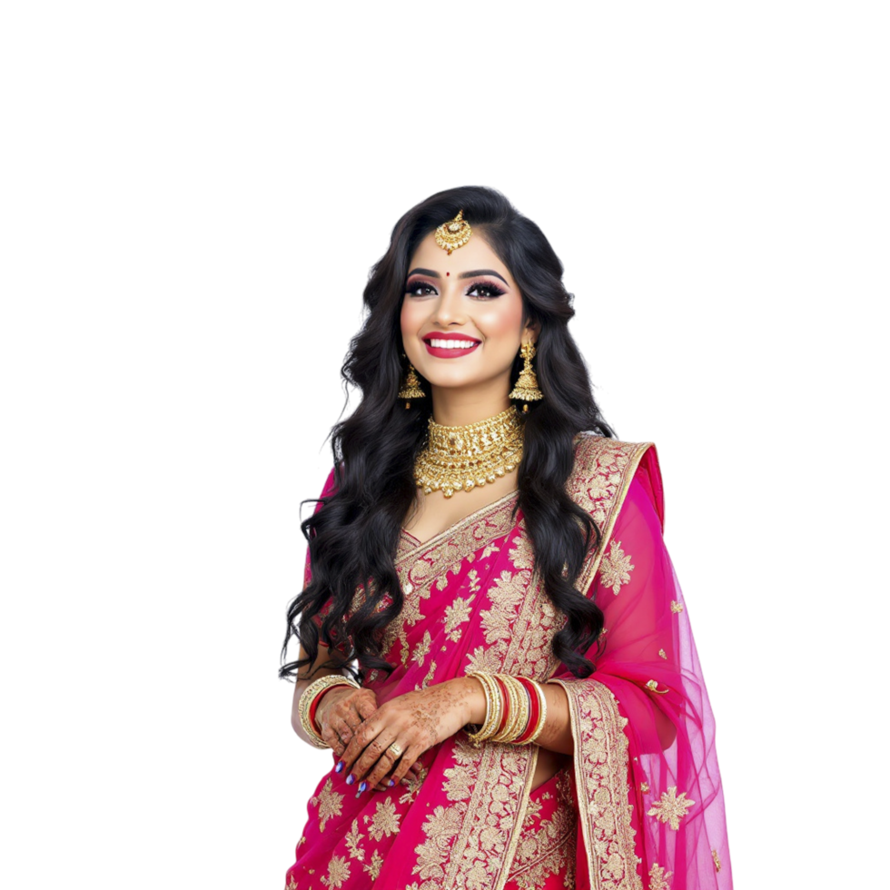 A beautiful indian bride in pink sari png