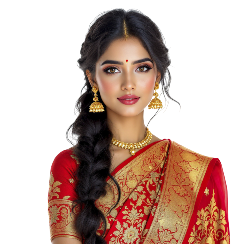 Beautiful indian woman in red sari png