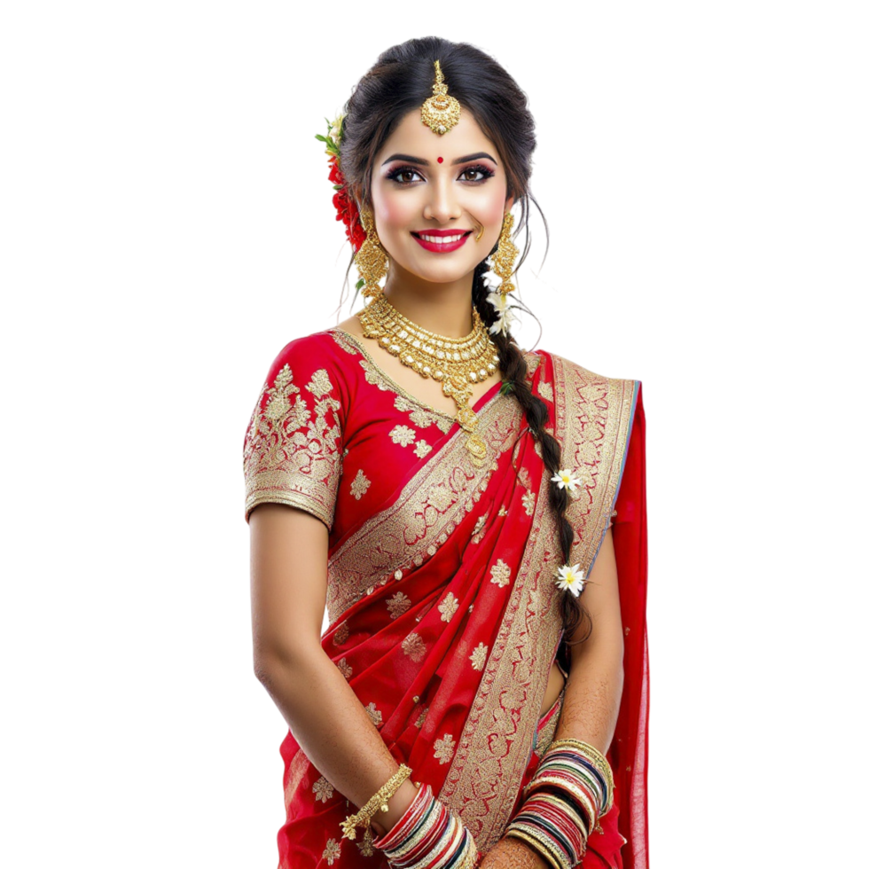 Beautiful indian bride in red sari png