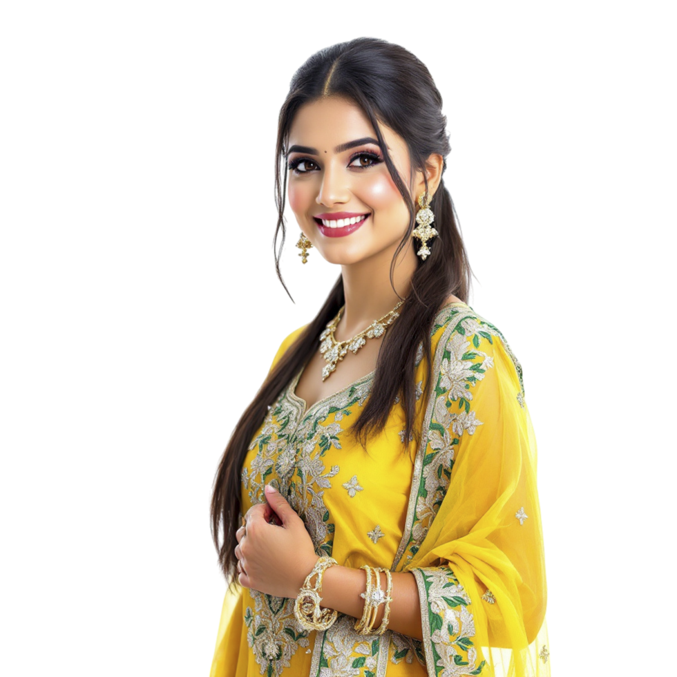 A beautiful young woman in yellow dress png