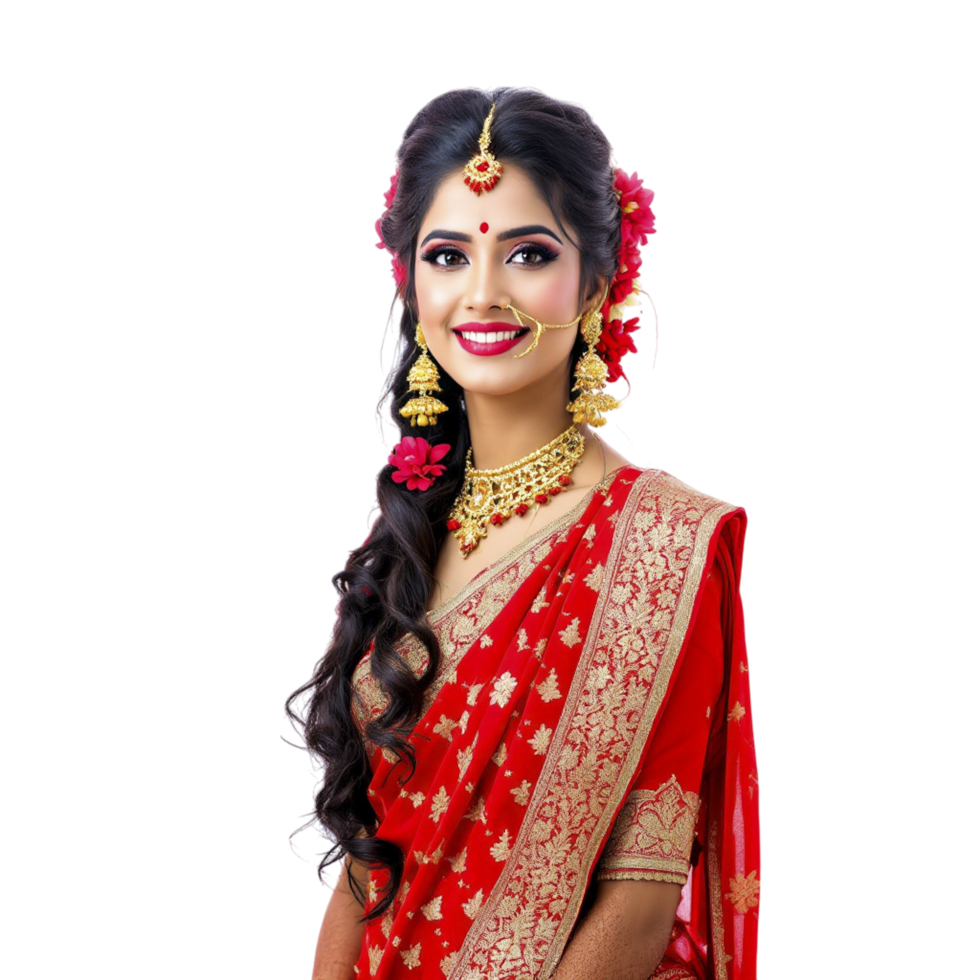 Beautiful indian bride in red sari png