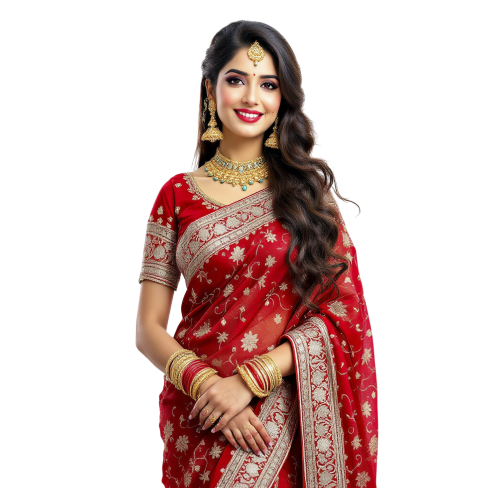 Beautiful indian woman in red sari png