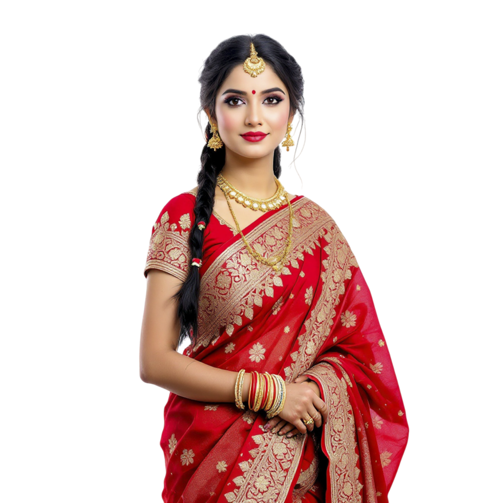 Beautiful indian woman in red sari png