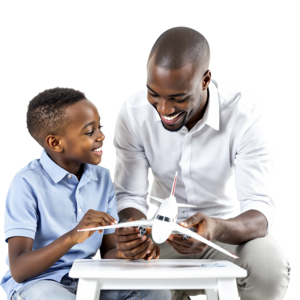 A man and boy are playing with a toy airplane png