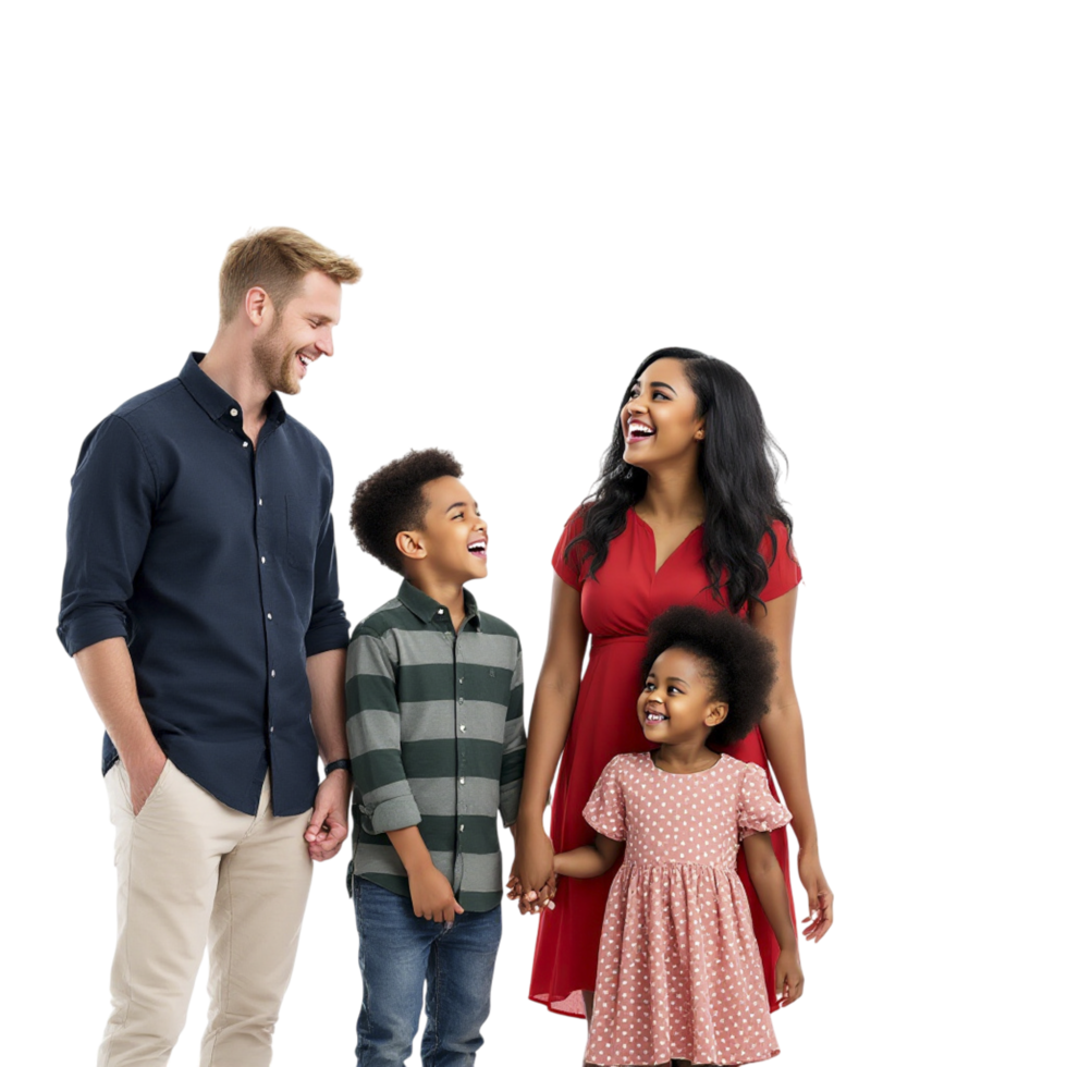 A family of four standing together in front of a black background png