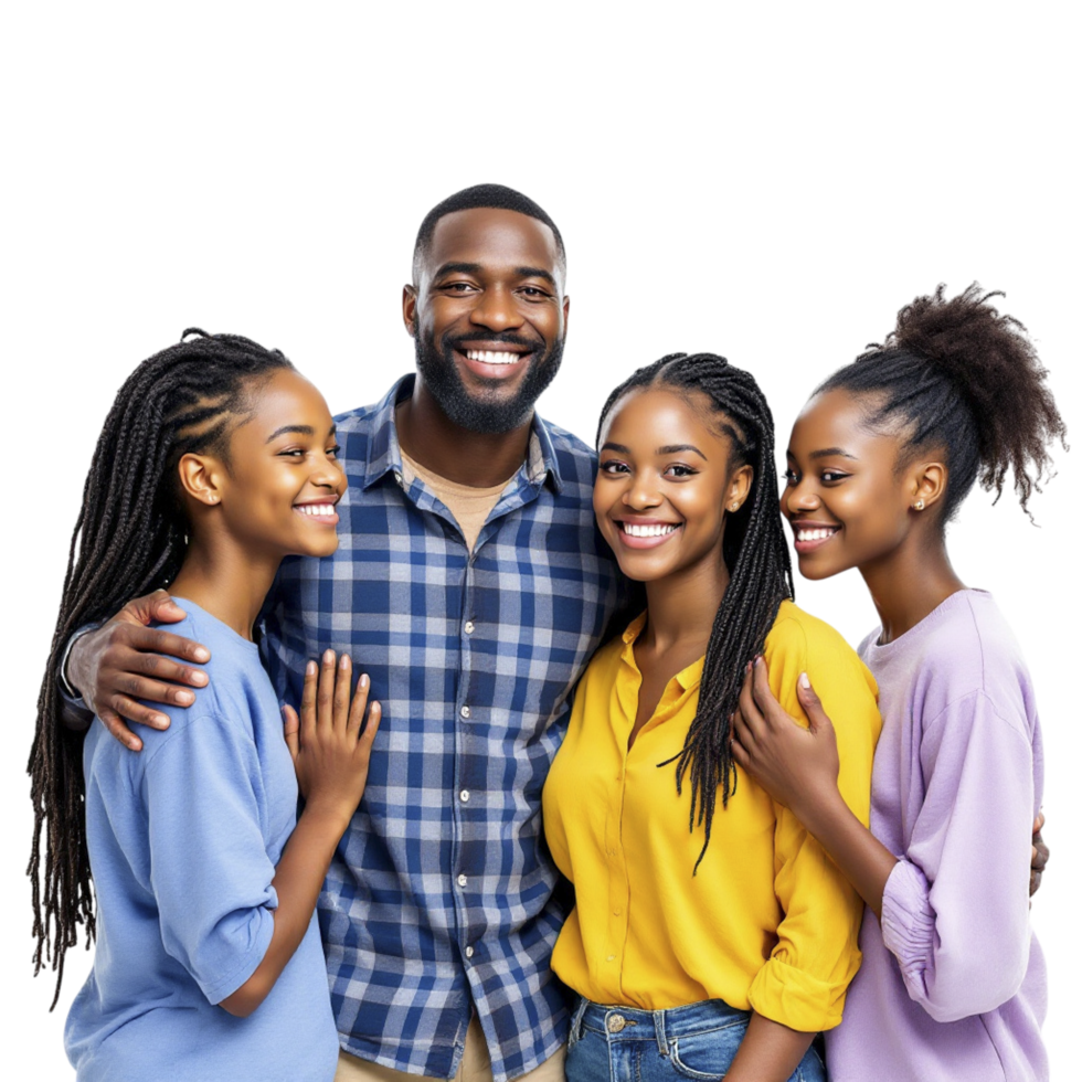 A man and three women are smiling together png