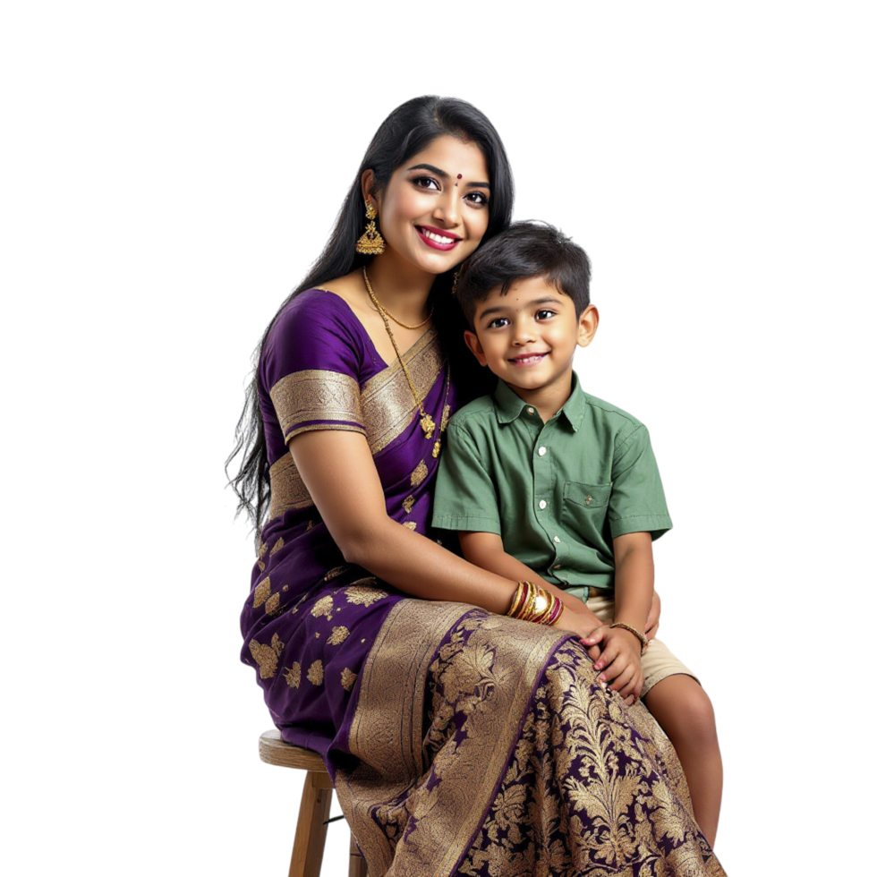 A woman and a child in a sari pose for a photo png
