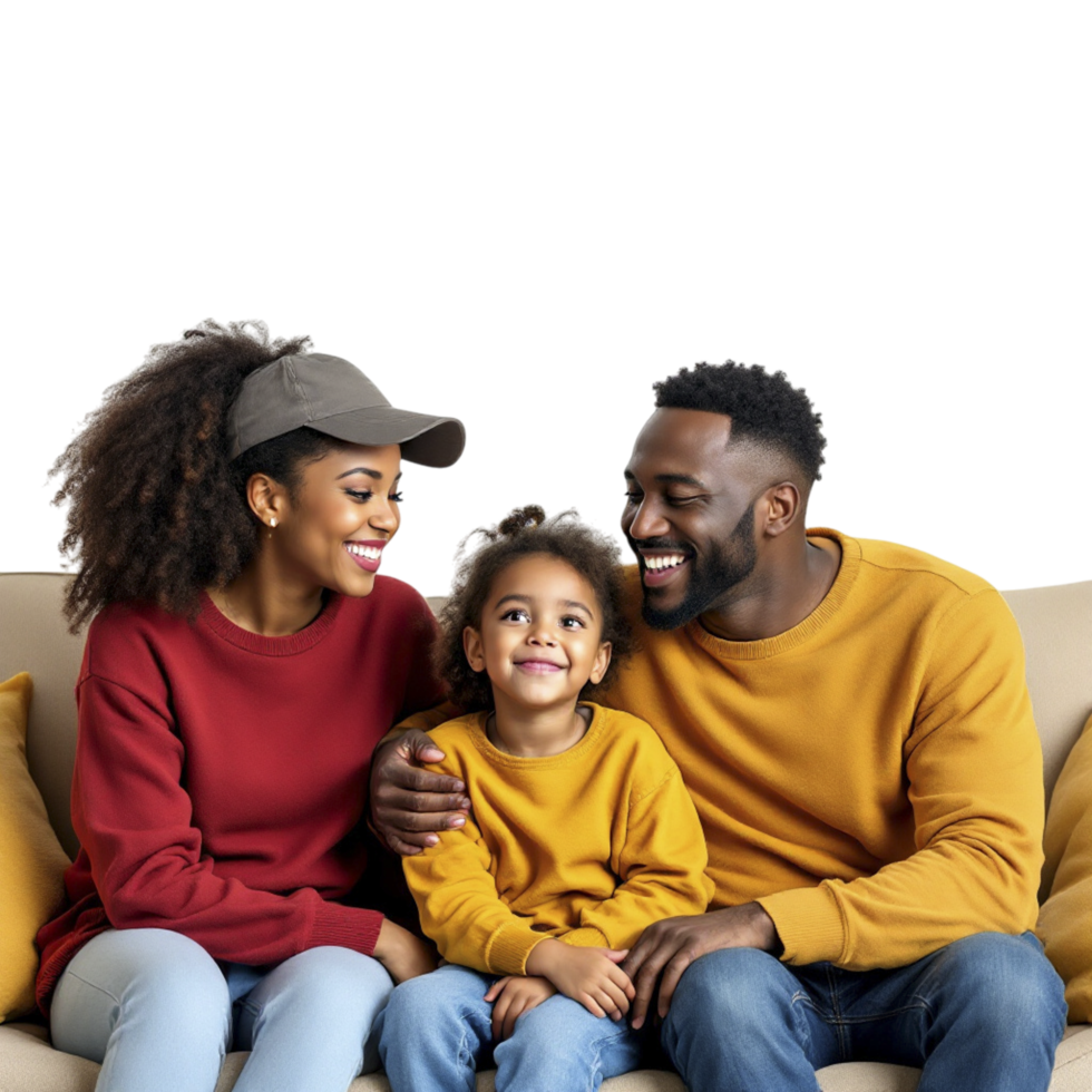 A family sitting on a couch together png