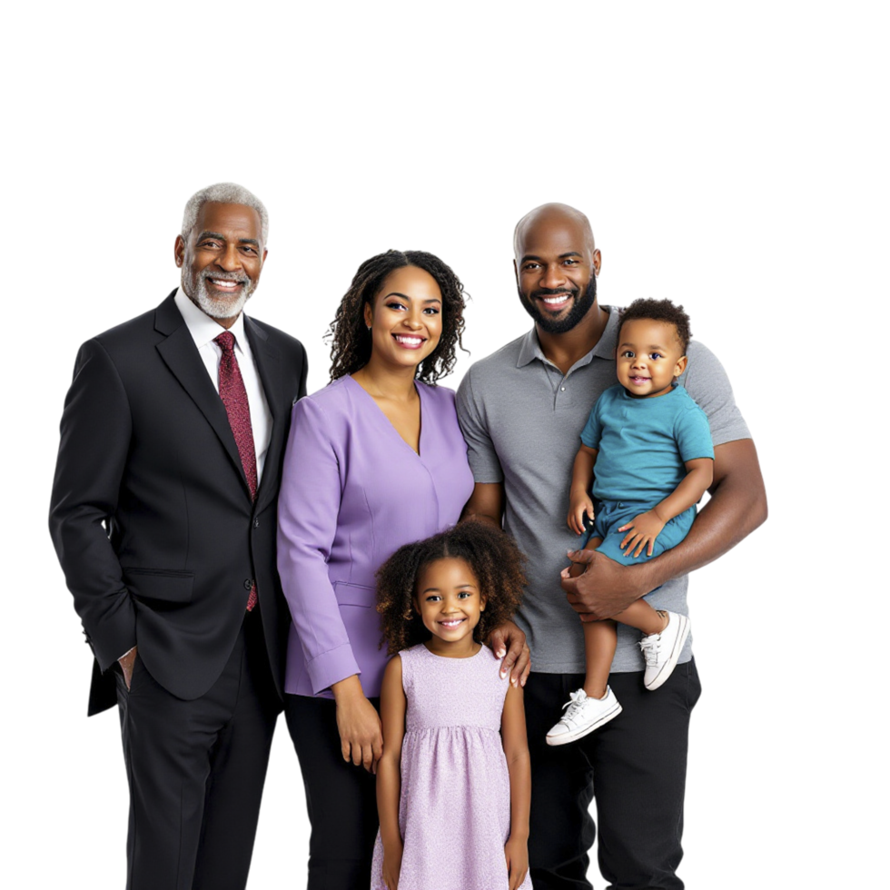 A family of four standing together in a studio png