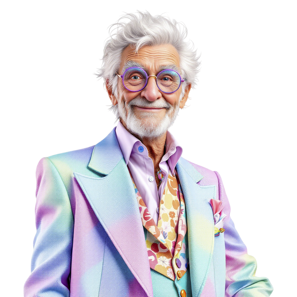 An older man in a colorful suit and tie png