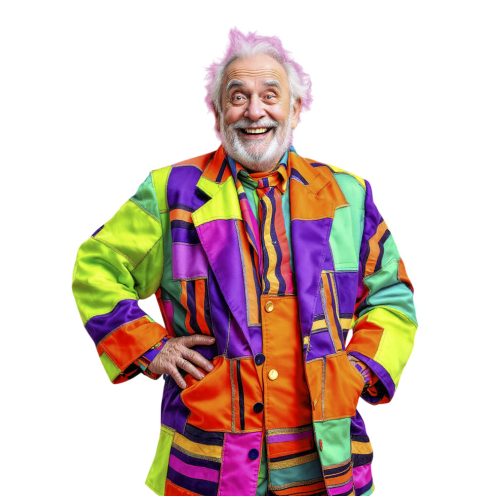 An older man wearing a colorful jacket png