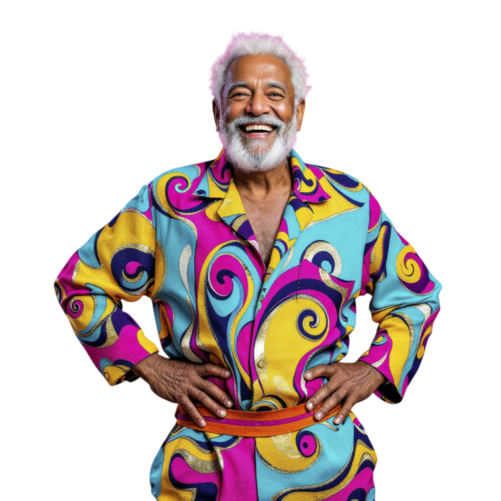 An older man with a white beard and colorful clothes png