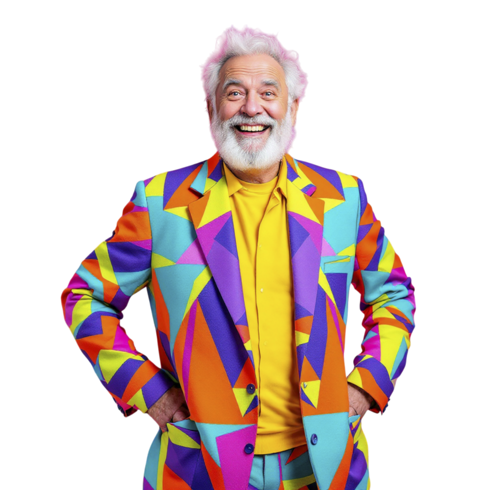 A man with a white beard and a colorful suit png