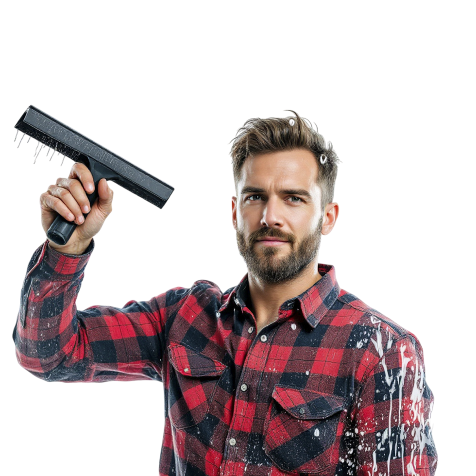 A man holding a paintbrush and a paint can png