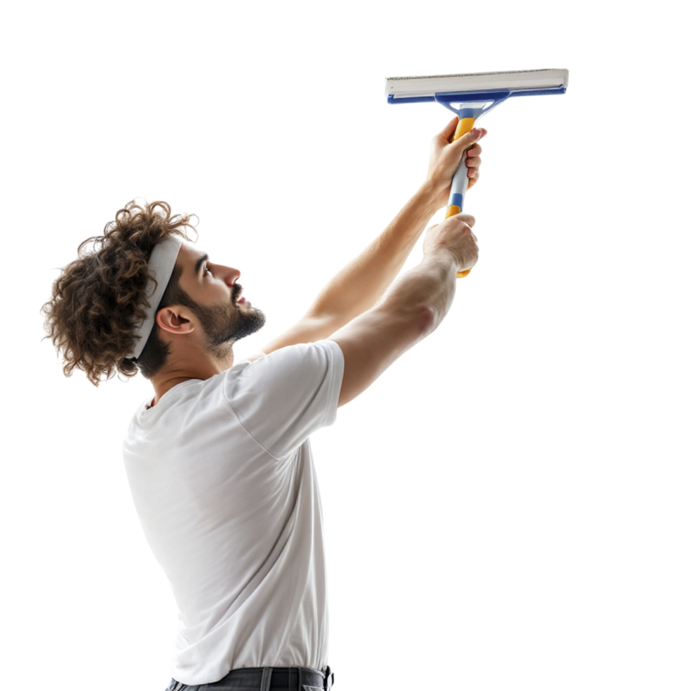 Man with a paint roller on a black background png