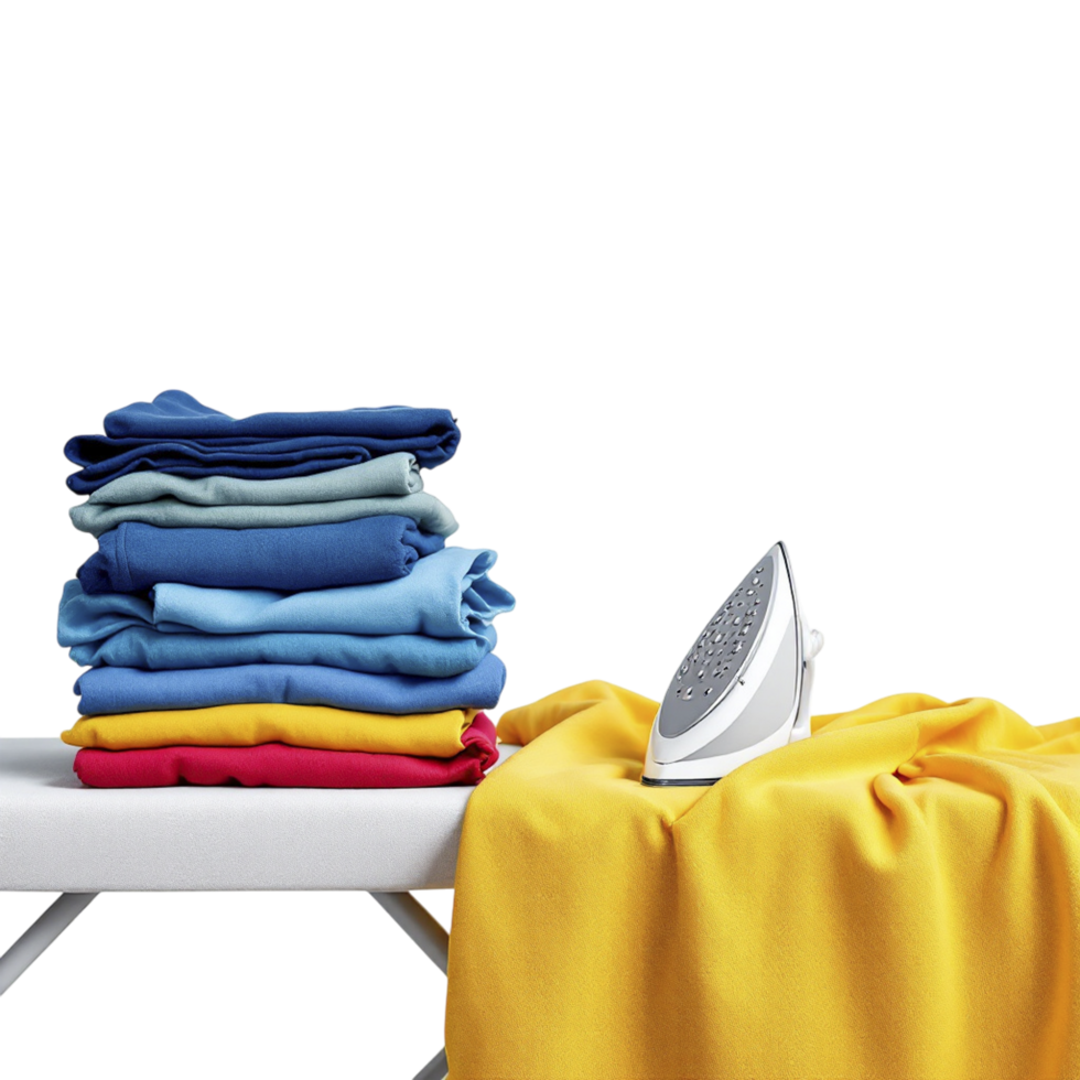 A stack of colorful clothes on top of an ironing board png