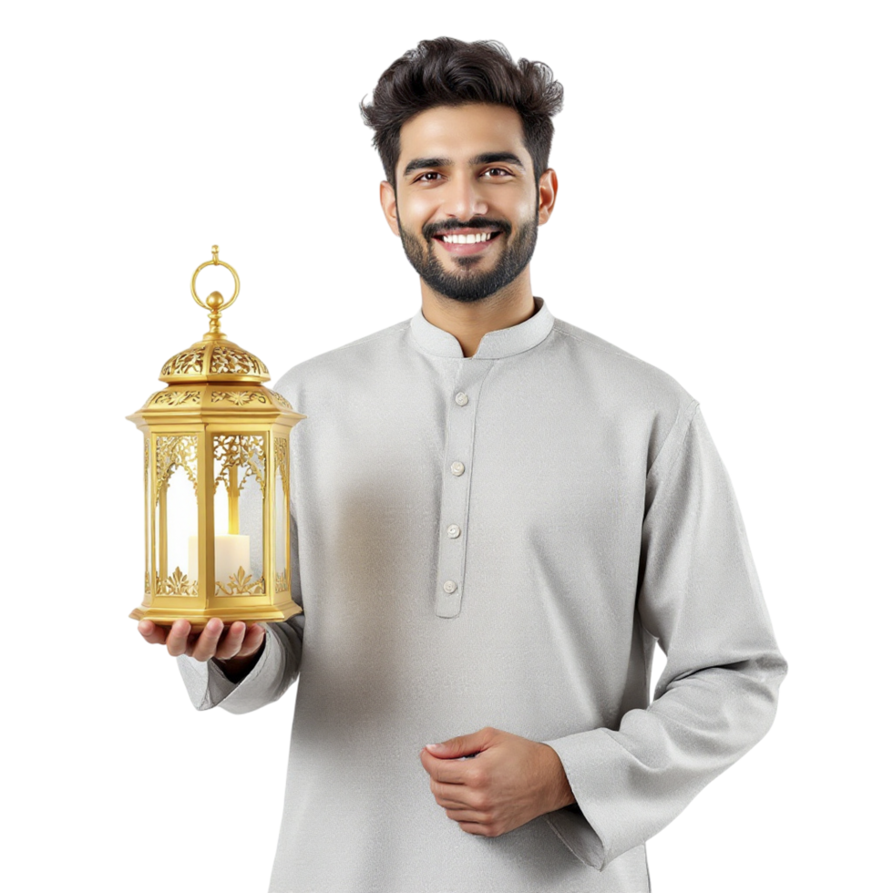 A man in traditional clothing holding a golden lantern png