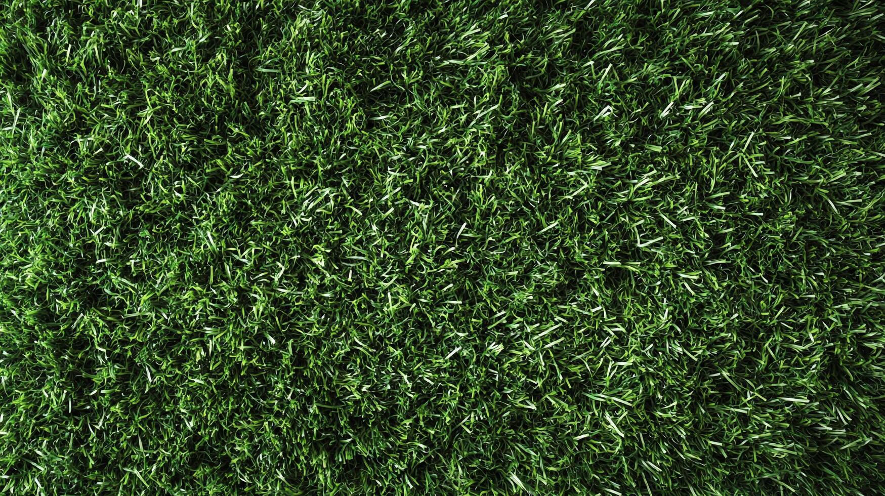An overhead close-up of vibrant green grass, featuring varied shades and textures of individual blades forming a lush, organic carpet. photo