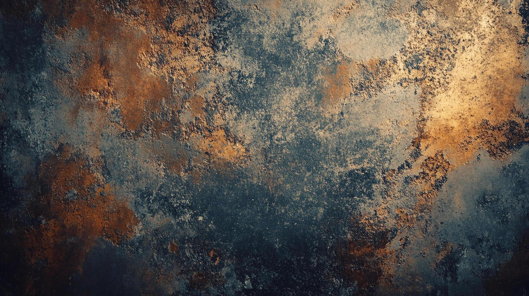 Abstract mottled surface with rusty orange and deep blue hues, resembling aged metal or stone. Evokes a sense of texture and depth. photo